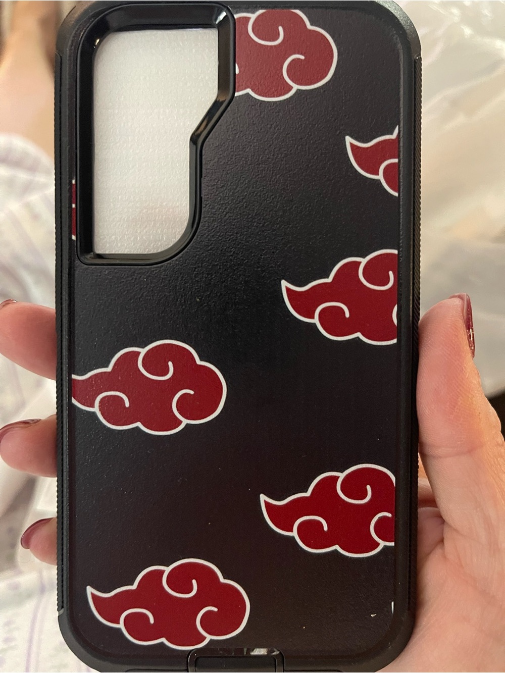 Stylish Black Phone Case with Red Cloud Pattern